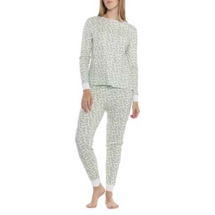 Poppy & Clay Floral Pointelle Shirt and Joggers Pajamas - Organic Cotton, Long Sleeve in Green