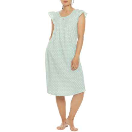 Poppy & Clay Geo Flutter Sleeve Nightshirt - Organic Cotton, Short Sleeve in Green