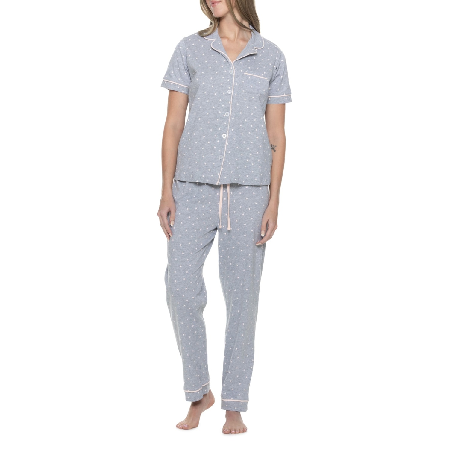 Poppy Pyjamas Poppy & Clay Hearts Notch Collar Pajamas - Organic Cotton, Short Sleeve ...