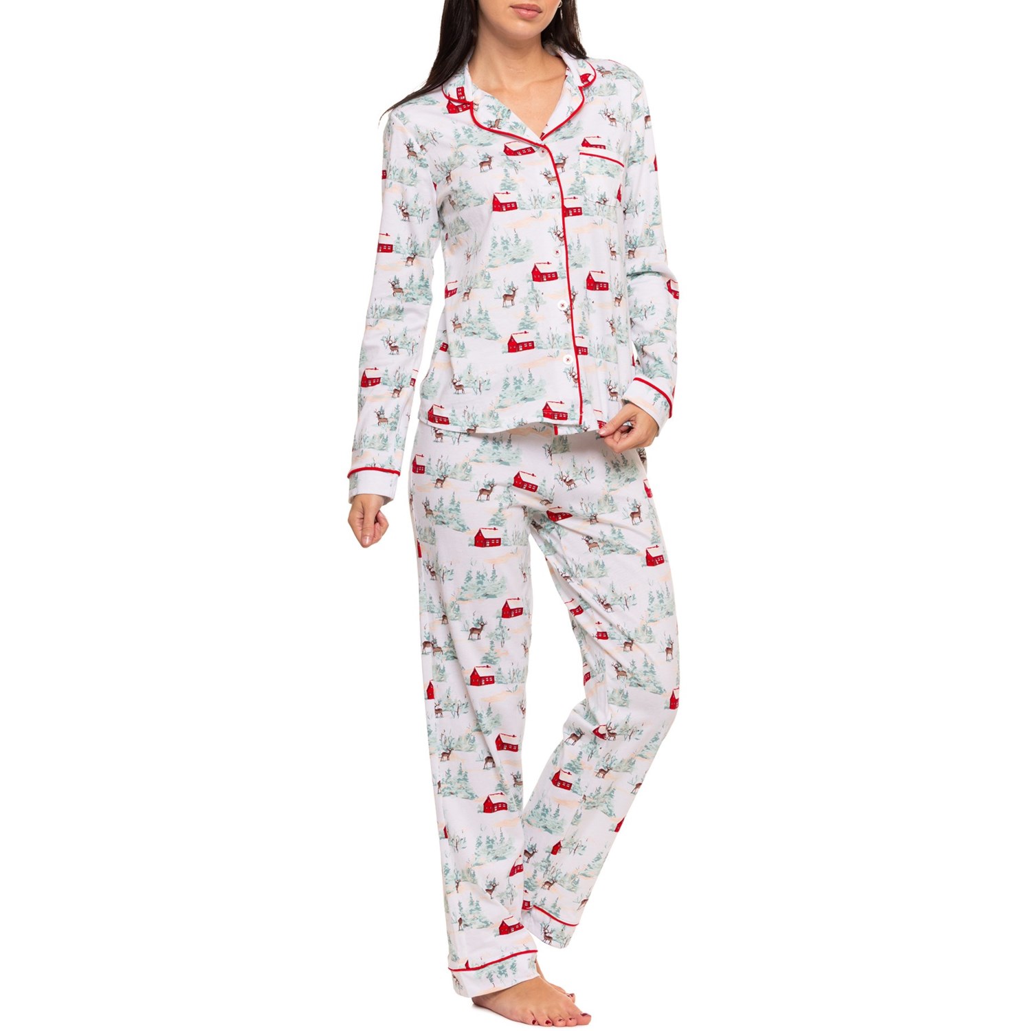 (取寄) ホリディ ノッチ カラー パジャマ - オーガニック コットン, ロング スリーブ Poppy & Clay Holiday Notch Collar Pajamas - Organic Cotton, Long Sleeve  Light Green Poppy & Clay Holiday Notch Collar Pajamas - Organic Cotton, Long