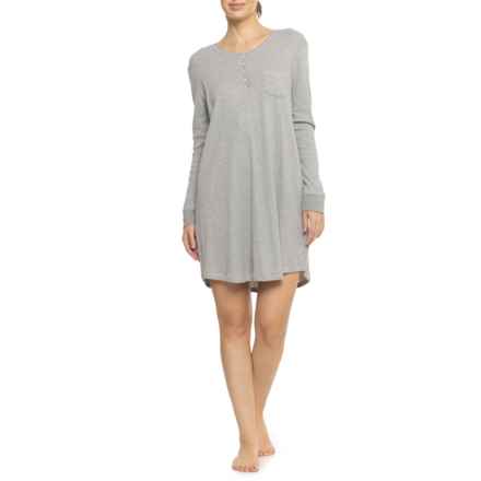 Poppy & Clay Pointelle Henley Sleepshirt - Organic Cotton, Long Sleeve in Heather Grey