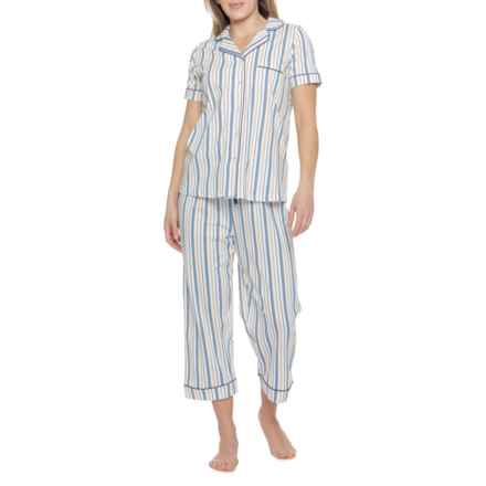 Poppy & Clay Stripe Notch Collar Pajamas - Organic Cotton, Short Sleeve in Blue/White Stripe