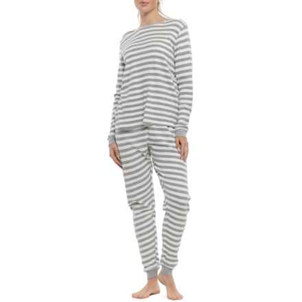 Poppy & Clay Waffle Thermal Pajamas - Organic Cotton, Long Sleeve in Grey Stripe