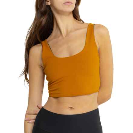 prAna Luxara Reversible Bra Crop Top - Medium Impact in Spiced/Mulberry Spacedye