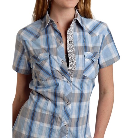 Roper Plaid Western Shirt - Snap Front, Short Sleeve (For Women)