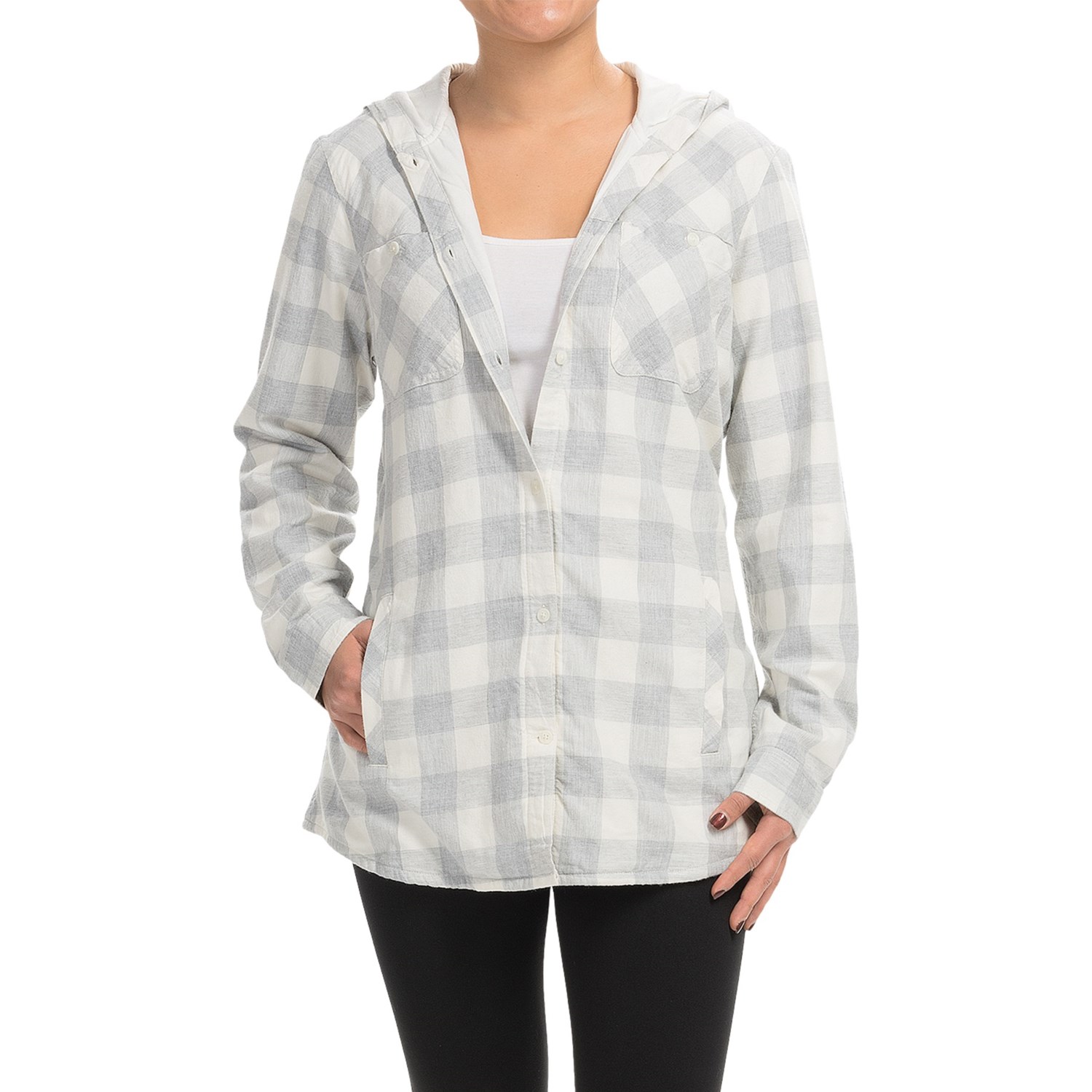 Fully Lined Plaid Flannel Hoodie – Button Front (For Women)