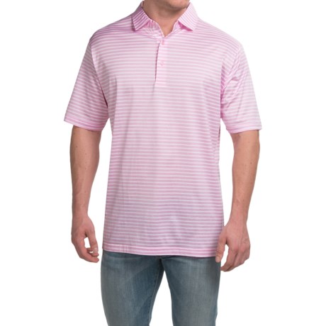 Peter Millar Pat Cotton Lisle Polo Shirt - Retro Pink Stripe, Short Sleeve (For Men)