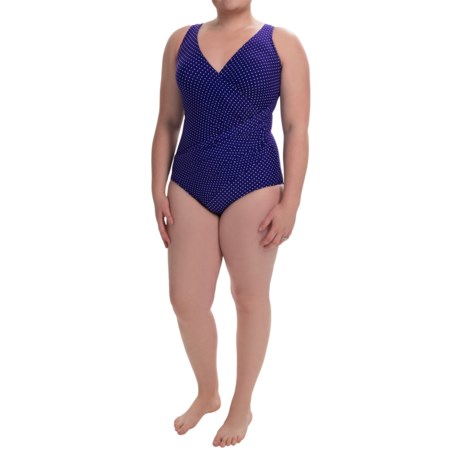 Miraclesuit Pin Point Oceanus Surplice One-Piece Swimsuit (For Plus Size Women)