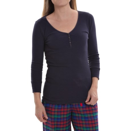 Jane and Bleecker Solid V-Neck Pajama Shirt - 3/4 Sleeve (For Women)