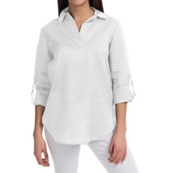 August Silk Collared Linen Shirt - V-Neck, Long Sleeve (For Women)
