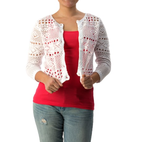 Jeanne Pierre Button Cropped Cardigan Sweater - 3/4 Sleeve (For Women)