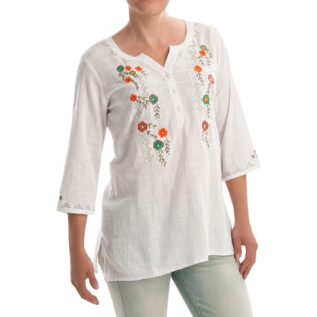 Nomadic Traders Signature Whites Fiora Tunic Shirt - 3/4 Sleeve (For Women)