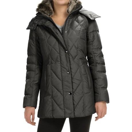 London Fog Down Quilted Puffer Coat - Removable Hood (For Women)
