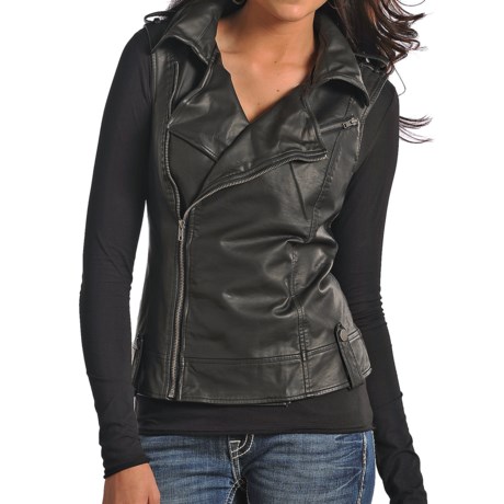 Powder River Outfitters Vegan Leather Moto Vest - Asymmetrical Zipper (For Women)