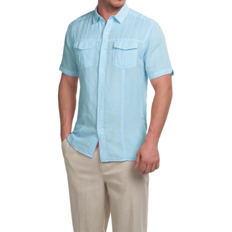 Natural Blue Yarn-Dyed Shirt - Short Sleeve (For Men)