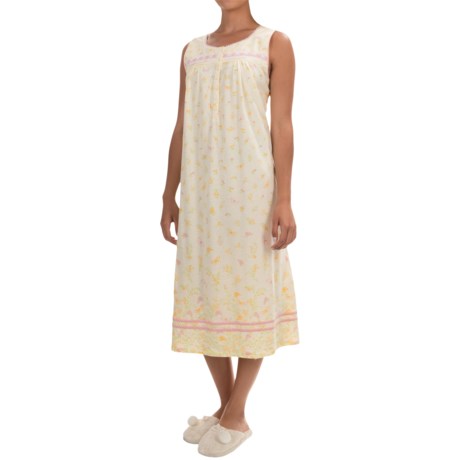 Aria Floral and Butterfly Print Nightgown - Cotton Jersey, Sleeveless (For Women)