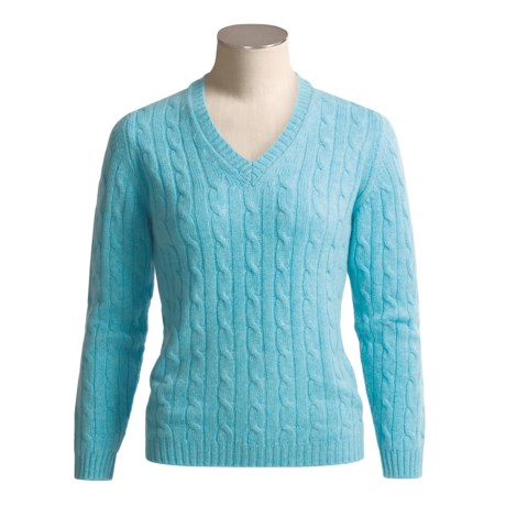 Johnstons of Elgin Cashmere Sweater - Cable Knit, V-Neck (For Women)