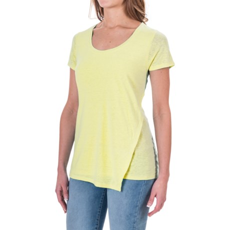 Specially made Linen-Rayon Asymmetrical Shirt - Short Sleeve (For Women)