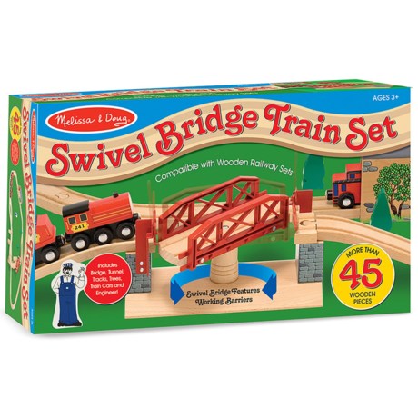 Melissa & Doug Swivel Bridge Wooden Train Set - 47-Piece