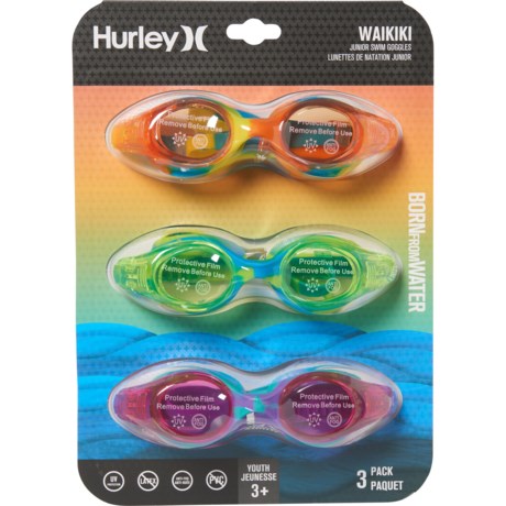 Hurley Waikiki Junior Swim Goggles - 3-Pack (For Boys and Girls)
