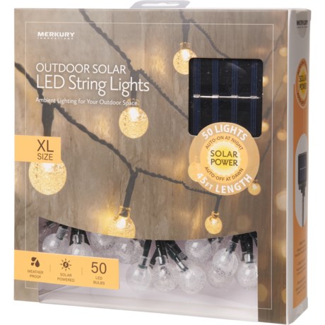 Merkury Outdoor Solar LED String Lights - 45’, 50 Mini Bulbs