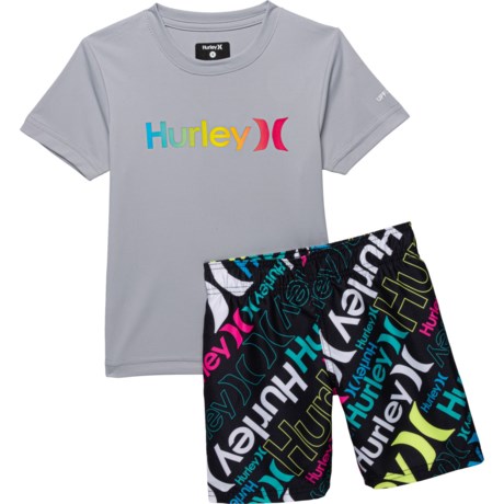 Hurley Little Boys Rash Guard and Shorts Set - UPF 50+, Short Sleeve
