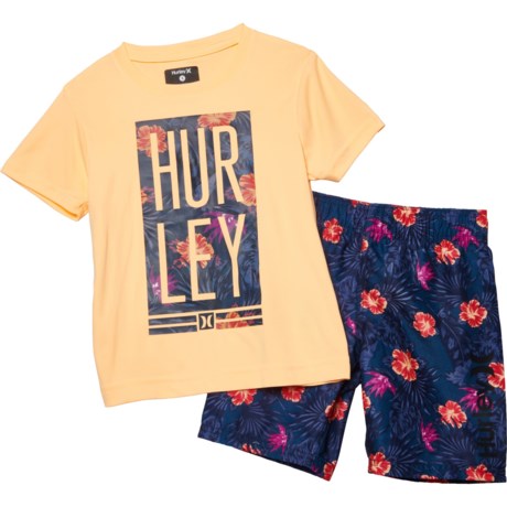 Hurley Little Boys Rash Guard and Swim Shorts Set - UPF 50+, Short Sleeve