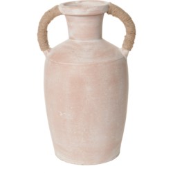 Brewster Lockton Terracotta Vase with Rattan Handles - 15x8x8”