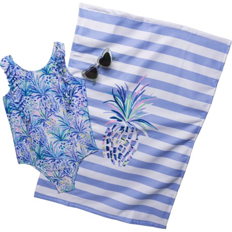 Kensie Big Girls Beach Day Swimsuit, Beach Towel and Sunglasses Bundle - UPF 50
