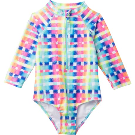 Limited Too Little Girls Colorful Gingham One-Piece Rash Guard - UPF 50+, Long Sleeve
