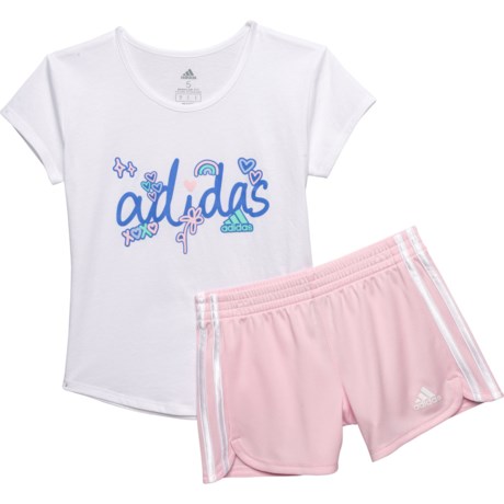 adidas Little Girls GRX T-Shirt and 3-Stripe Shorts - Short Sleeve