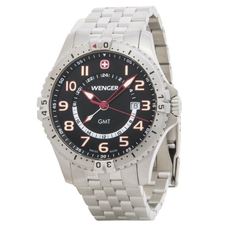 Wenger Squadron GMT Watch - 43mm, Stainless Steel Bracelet (For Men)