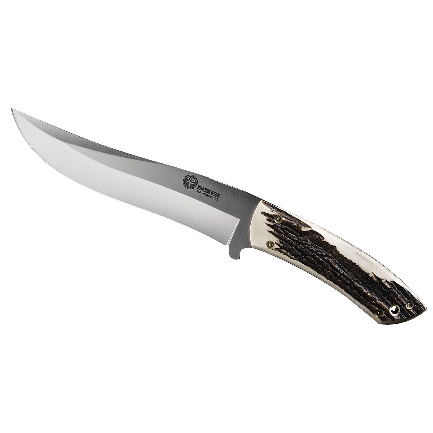 Boker Stag Handle Hunting Knife - Fixed Blade, 440 Stainless Steel ...