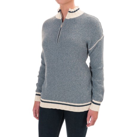 Cotton Country Sock Sweater - Zip Neck (For Women)