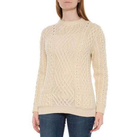 Aran Made in Ireland Cable Crew Pocket Sweater - Merino Wool