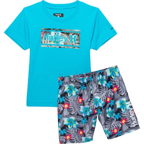 Hurley Little Boys T-Shirt and Shorts Swim Set - UPF 50+, Short Sleeve