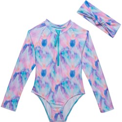 Andy & Evan Toddler Girls Pastel Tie Dye  Rash Guard Swimsuit - UPF 50+, Long Sleeve