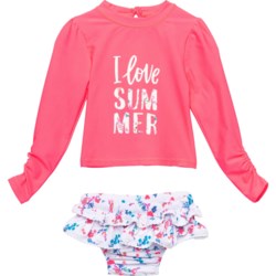 Snapper Rock Infant Girls Pretty Petals Rash Guard and Ruffled Bikini Bottoms Set - UPF 50+, Long Sleeve