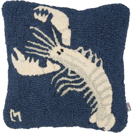 Chandler 4 Corners White Lobster On Navy Hand-Hooked Throw Pillow - Wool, 14x14”