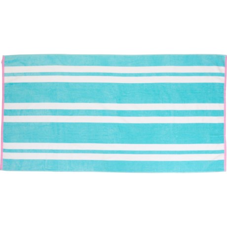 Great Bay Home Turtle Stripe Velour Beach Towel - 450 gsm, 30x60”, Seafoam-White