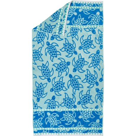 Great Bay Home Turtle Velour Beach Towel - 450 gsm, 30x60”, Blue