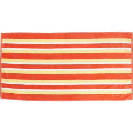 Great Bay Home Starfish Stripe Velour Beach Towel - 450 gsm, 30x60”, Coral-White