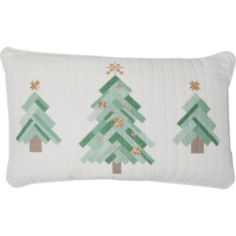 Shabby Chic Quilted Patchwork Trees Throw Pillow - 14x24”, Feather Fill