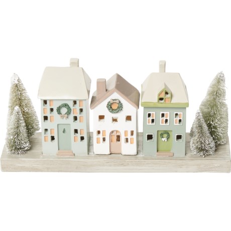 Cupcakes and Cashmere Resin Cottage Houses with Trees Decor - 11.5”