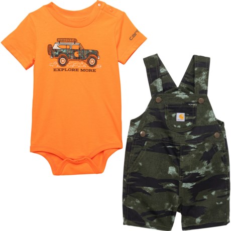 Carhartt Infant Boys CG8852 Baby Bodysuit and Canvas Shortalls Set - Short Sleeve