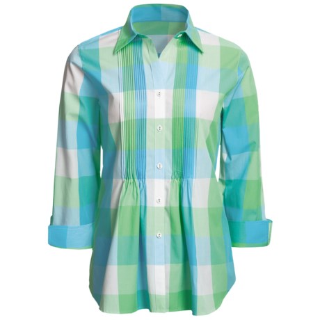 Foxcroft Cotton Plaid Tunic Shirt - Pintuck, 3/4 Sleeve (For Women)