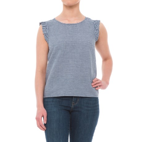 Cynthia Rowley Yarn-Dyed Gingham Linen Shirt - Scoop Neck, Sleeveless (For Women)