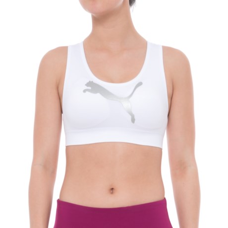 Puma Big Cat Logo Seamless Sports Bra - Low Impact, Removable Cups (For Women)