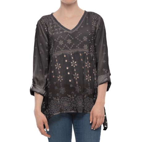 dylan Coquette Embroidered Challis Shirt - Long Sleeve (For Women)