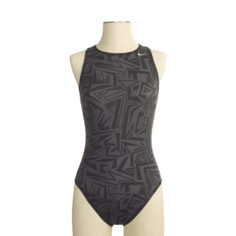 Nike Angled Lanes Swimsuit - High Neck, 1-Piece (For Women)